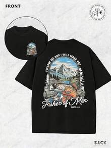 El Evangelio de Mateo, pesca, pescador, religión, camiseta de algodón 100% con estampado batik vintage lavado de doble cara de 250g, cómoda para el verano, sencilla e informal, camiseta de manga corta refrescante para hombre con un corte holgado informal. - Negro - Ver 7