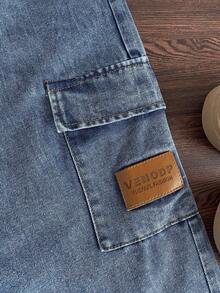 Boys' Casual Cargo Jeans, Versatile For All Seasons, Side Pockets, Loose Straight Fit Workwear Denim Pants - Blue - View 4