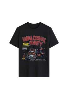 Camiseta de mujer "Uni Cosmic Party" con estampado gráfico psicodélico de dibujos animados, camiseta casual vintage de manga corta y cuello redondo, estilo Y2K estético retro, ropa de calle de moda, ligera, transpirable y cómoda para uso diario, ideal para festivales de música, fiestas de carnaval, salidas nocturnas, discotecas, patinetas, fines de semana casuales, regalo para entusiastas del streetwear y del arte retro. Cómoda y ligera. - Negro - Ver 3