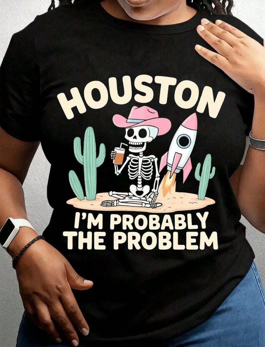 Camiseta casual de manga corta para mujer con estampado de la estrella del casco de los Aggies Football Texas, adecuada para todas las estaciones -Negro 100% algodón - Negro 7 - Ver 1