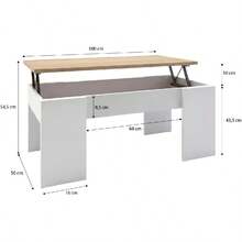 Tavolo da Salotto o Sala da Pranzo Elevabile, Finitura in Bianco e Rovere, Dimensioni: 100 cm (Lunghezza) x 50 cm (Larghezza) x 45-56 cm (Altezza) - Artik White e quercia canadese - Visualizzare 3