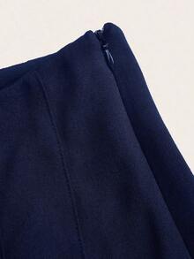 Pantalones anchos de cintura alta con textura, moda casual sencilla para la temporada de vuelta al colegio, estilo de dinero viejo para ir y venir - Azul marino 2 - Ver 3