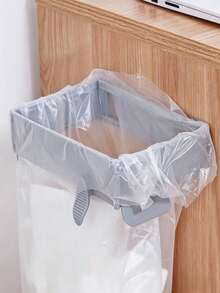 1PC Foldable Garbage Rack, No Need To Drill Holes And Save Space, Wall Mounted Storage Rack, Anti Odor And Leak Proof, Foldable Garbage Rack On The Side Of Kitchen/Bathroom/Office Desk, Strong Load-Bearing Capacity, Buckle Fixation, Garbage Bag Does Not Fall Off, Ultra-Thin Folding, Wall Mounted Does Not Occupy Space, Kitchen Cabinet Retractable Plastic Bag Folding Garbage Rack - Grey - View 4