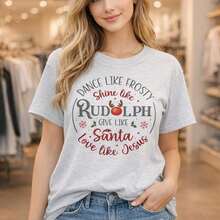 Women's Plus Size Cotton Christmas Print T-Shirt, M-5XL, With The Print "Dance Like Frosty, Shine Like Rudolph, Give Like Santa, Love Like Jesus", Loose Fit, Short Sleeve, Casual Style For Christmas Parties. - 淺灰色 - 查看 12