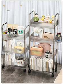 1pc Transparent Movable Makeup Storage Cart, Large Capacity Multi-Function Bathroom Supplies Display Rack, Bathroom Accessories Storage Rack, Makeup Organizer Rolling Cart, Mobile Shelving Unit, Suitable For Office, Bathroom, Kitchen And Living Room - Clear - View 6
