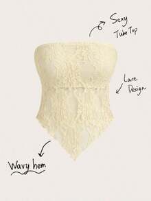 Top bandeau ajustado con bajo asimétrico de tela de encaje sexy y casual, color marrón - Amarillo claro - Ver 8