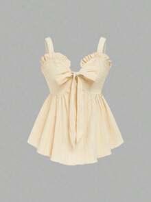Top sin mangas casual para mujer, diseño de moda con tirantes de lazo, nudo de moño, a rayas azul y blanco, cintura ceñida, sexy y favorecedor, versátil para uso diario y citas, verano - Albaricoque - Ver 3