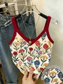 Camiseta de tirantes casual de mujer con estampado de rayas y ribete, adecuada para vacaciones de verano y uso diario - Multicolor 2 - Ver 1