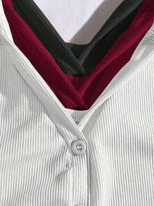 Blusa sin mangas con cuello polo y escote en V para mujer, de estilo casual y chic para la calle, en color marrón - Multicolor - Ver 4