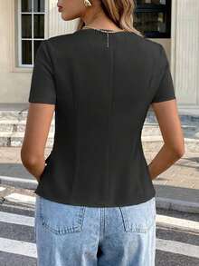 Camisa de unicolor sin mangas con cuello, top de estilo vintage retro para oficina - Gris Oscuro - Ver 7