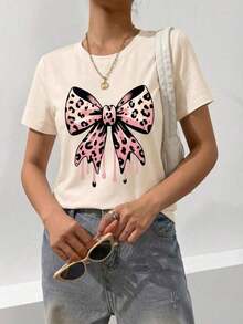 Women's Casual Polyester Round Neck Short Sleeve-Shirt with Sequin Embellishment, Chic Regular Fit Top blusas para mujer playeras de mujer blusas casuales para dama - Caqui - Ver 12