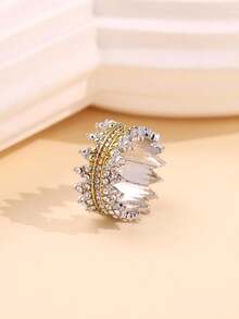 Broche vintage tricolor, anillo de de encaje con diamante de imitación, joyería brillante para mujeres, versátil para uso diario, vacaciones, fiestas, regalo - multicolor - Ver 3