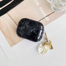 1pc Black Shell Texture Earphone Case With Small Pearl Hanging Chain, Compatible With 4/Pro/Pro3/Pro 2nd, With Protective Cover - Black - View 11