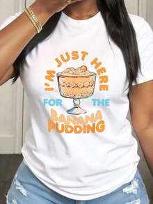 Un día sin pudín un día perdido. Camiseta de mujer para el Día de Acción de Gracias, informal, de manga corta y cuello redondo, con tela de elasticidad media, adecuada para primavera, verano y otoño, estilo casual, lavable aáquina, diseño divertido - Camiseta unisex de algodón, de manga corta y cuello redondo, estilo vintage urbano. - Blanco - Ver 1