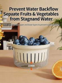 1Pc Mini Double-Layer Fruit Drain Basket, Multifunctional Kitchen Vegetable Washing Colander Basin, Space Saving Design Perfect For Singles Dormitory Apartment Use - Multicolor - View 2