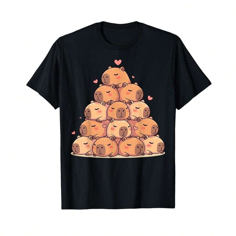 Camiseta unisex de manga corta, camiseta de capibara linda y kawaii, camisetas para hombre, spiderman, ,  women, romwe men, boho chic, regalos para maestros, camiseta para mujer, atuendos curvy para hombre, y2k. - Negro - Ver 1