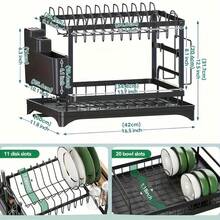 Double-Layer Kitchen Drainer, Dish And Plate Drainer, Countertop Plate And Cup Holder - Black - View 6