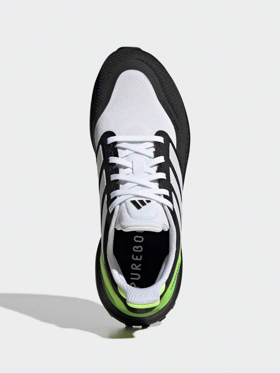 Adidas Giày chạy bộ Pureboost 5 kiểu | Đệm Boost nhẹ, lưới thoáng khí, dành cho cả nam và nữ - Đen trắng/xanh chanh - Xem 1