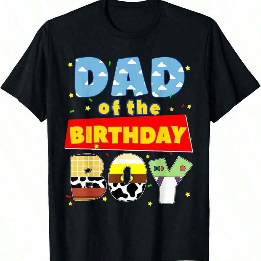 1 pieza de camiseta de decoración para fiesta familiar de cumpleaños de papá, mamá e hijo vaquero, 210 g, 100% algodón, los diseños están impresos. Unisexo. (Estilo retro, estilo casual, unisex) - Negro - Ver 1