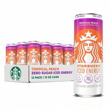 Starbucks Iced Energy Drink, Tropical Peach, Zero Sugar Energy Drink, Plant Based Caffeine, Hydration, Mental Clarity, 12 Fl Oz Cans (Pack Of 12) - Tropical Peach - View 1