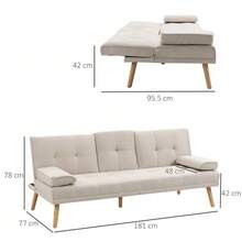 3-Seater Sofa Bed With Folding Table, Linen-Look Fabric Sofa, Scandinavian Design, Load Capacity Up To 250 Kg, For Living Room. - Beige - View 3