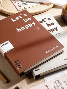 1本「Let's Be Happy」笑臉鬆散葉筆記本，極簡 8 孔設計，120 張/240 頁，可拆卸可替換厚紙，螺旋筆記本，適合學生與辦公人員，學習會議記錄，學校用品 - 橫線款 - 查看 8
