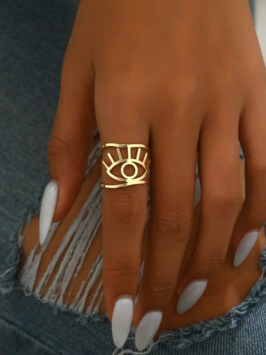 1pc Fashion Evil Eye Ring, Suitable For Daily Wear - Gold - View 1