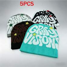Mũ len dệt chữ cái (3 chiếc/4 chiếc/5 chiếc), thời trang đường phố unisex, quà tặng đạp xe, mũ len acrylic jacquard cho mọi mùa. - A - Xem 4