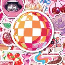 50pcs Cute Summer Pink Girl Stickers, Shiny Strawberry & Cherry Stickers Suitable For Teens, Water Bottles, Laptops, Phone Cases, Gift Packaging, Room Decor - 1 Set - View 2