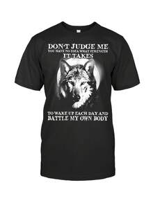 Camiseta con Gráfico de Lobo para Hombre y Mujer - Camiseta con el Llamativo "No Me Juzgues" - Camiseta Suave y Transpirable para Uso Diario - Corte Regular con Cuello Redondo - Ropa Casual Lavable a Máquina para Fiestas, Conjuntos y Atuendos Informales - Prenda de Moda para Adultos, Ropa de Fiesta, Estética Retro, Material Cómodo, Ropa Unisex, para Entusiastas de la Moda - Negro - Ver 1