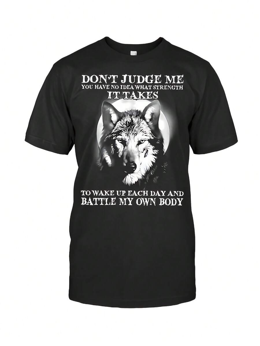 Camiseta con Gráfico de Lobo para Hombre y Mujer - Camiseta con el Llamativo "No Me Juzgues" - Camiseta Suave y Transpirable para Uso Diario - Corte Regular con Cuello Redondo - Ropa Casual Lavable a Máquina para Fiestas, Conjuntos y Atuendos Informales - Prenda de Moda para Adultos, Ropa de Fiesta, Estética Retro, Material Cómodo, Ropa Unisex, para Entusiastas de la Moda - Negro - Ver 1