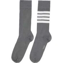 Thom Browne Gray Cotton 4-Bar Mid Calf Socks | - Default - View 2