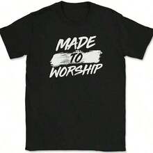 Camiseta "Hecho para Adorar" Regalo Cristiano de Alabanza y Adoración a Jesús y a Dios. Adecuada para usar durante todo el año, camiseta de manga corta con cuello redondo, 220g de algodón puro, estampado a una cara, top unisex personalizado, el mejor regalo para Halloween y Navidad. - Negro - Ver 6