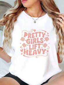 Women's Plus Size Casual Short Sleeve T-Shirt With "Birthday Queen" Graphic Print - Gold Lettering And Lips Pattern Design, Stretch Crew Neck T-Shirt For Birthdays And Celebrations, Birthday Tee, Celebration Clothes, Festive Outfit, Medium Stretch Fabric, 100% Cotton. - 白色 - 查看 6