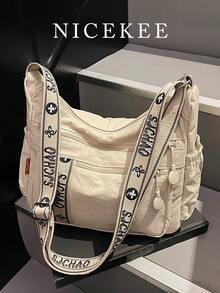 Bolsa Transversal Personalizada com Design de Nicho Versátil e Casual, Bolsa de Ombro Fashionável de Alta Qualidade e Grande Capacidade com Vários Bolsos, com Alça de Ombro Especial, Adequada para Trabalho, Transporte, Compras, Jantar, Etc. - Bege - Visão 2