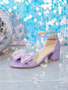 1 par de sandalias de tacón alto cómodas con decoración floral de moda para adolescentes, adecuadas para fiestas, bailes y bodas - Morado - Ver 7