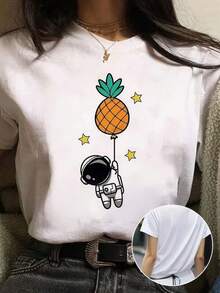 Impresión de letras eleganteT-Shirt With A Cartoon Astronaut And Pineapple Print,ropa de mujer holgada,un imprescindible para las vacaciones,disfraces y accesorios de Halloween,Camisetas de apoyo al Mundial,Conjuntos a juego para padres e hijos, camisetas para hombre, camisetas para mujer, camisetas para niños - Blanco - Ver 7
