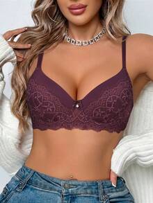 Women's Lace Padded Push-Up Bra - Comfortable Support And Lift - Redwood - View 8