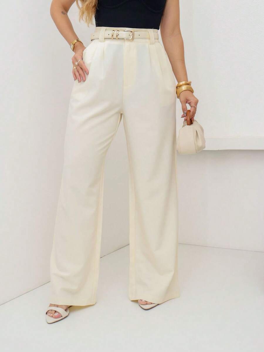 Women's Tailored Wide-Leg Trousers With Belt - Tắt - Xem 1