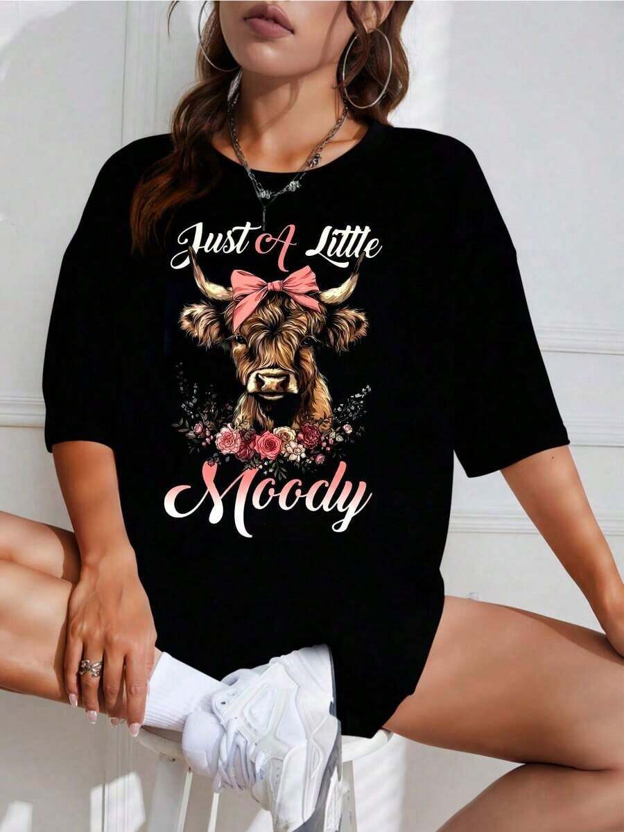 Unisex T-Shirt With Animal And Flower Print, Round Neck, Short Sleeve, Casual Design, Ideal For Everyday Wear - 白色 - 查看 1