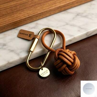 BLKSMTH Playful Leather Woven Ball Brass Keychain YQ39