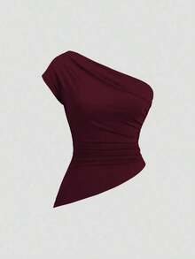 Sweetro Conjunto de top asimétrico con hombro fruncido elegante para mujer - Multicolor 5 - Ver 3