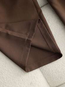 Pantalones casuales de mujer de unicolor con bolsillo oblicuo y pliegues - Café integral - Ver 4