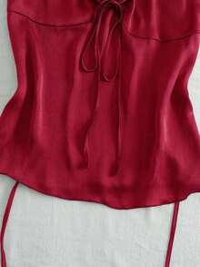 Nuevo top de verano de mujer con cuello halter, cintura fruncida y lazo, sexy y casual para vacaciones - Burdeos - Ver 5