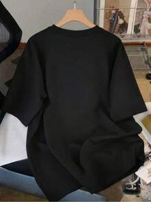 Camiseta negra informal extragrande para mujer con estampado gráfico de la ciudad de Nueva York, manga corta y cuello redondo, estilo streetwear Y2K. - Negro - Ver 3
