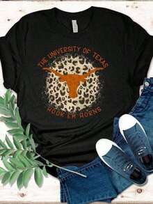 Camisetas Casuales Unisex Premium con Diseño de Leopardo Texas Longhorn, Camiseta Unisex 2025 - Negro - Ver 4