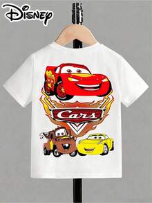 Disney 1pc, Cars Lightning Mcqueen Cartoon Pattern Print, Boys' Clothing, Summer Casual Cute Round Neck Short Sleeve T-Shirt, Fashionable Cool Atmosphere Full, Daily School/Casual Home/Outdoor Travel All-Match - trắng - Xem 2