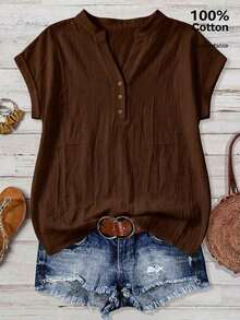 Camisa oscura minimalista casual, adecuada para el verano - Marrón - Ver 8