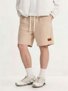 Men's Summer Breathable Soft Waffle Shorts, Elastic Waist Drawstring Loose Straight 5-Inch Inseam Shorts, Versatile For Running, Fitness, Home Wear - Khaki - View 4