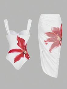 Traje de baño de una pieza con estampado floral para mujer, verano - Marrón - Ver 7